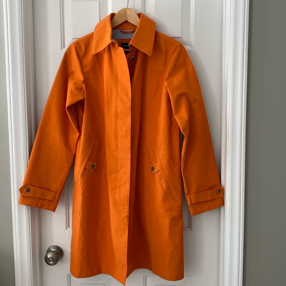 Lands’ End Orange Balmacaan Coat Oversized Raincoat XS